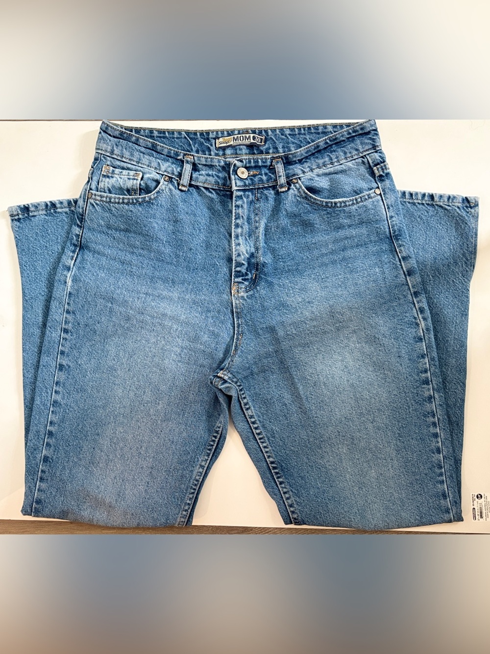 Jean Shop Mom Jeans High Waisted Split Hem Blue Denim Size 30
